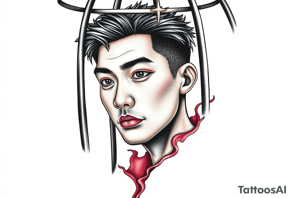 Handsome Asian young guy in scary cage tattoo idea