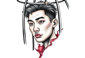 Handsome Asian young guy in scary cage tattoo idea