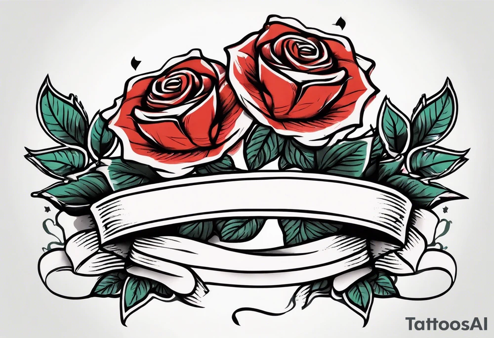 2 roses with banner between them tattoo idea
