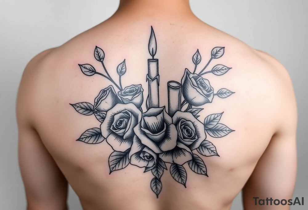 Blue, water, roses, candles tattoo idea