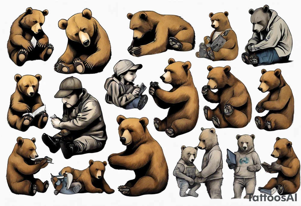 Cuddling bears tattoo idea