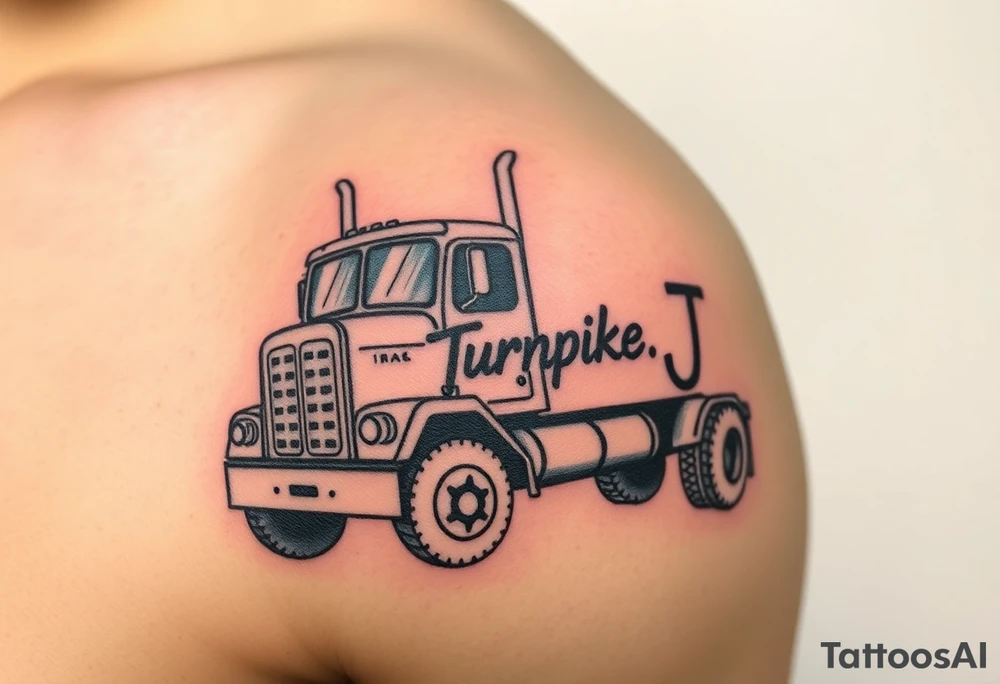 Picture of an eighteen wheeler truck with the words “Turnpike J” on it tattoo idea