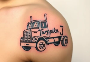 Picture of an eighteen wheeler truck with the words “Turnpike J” on it tattoo idea