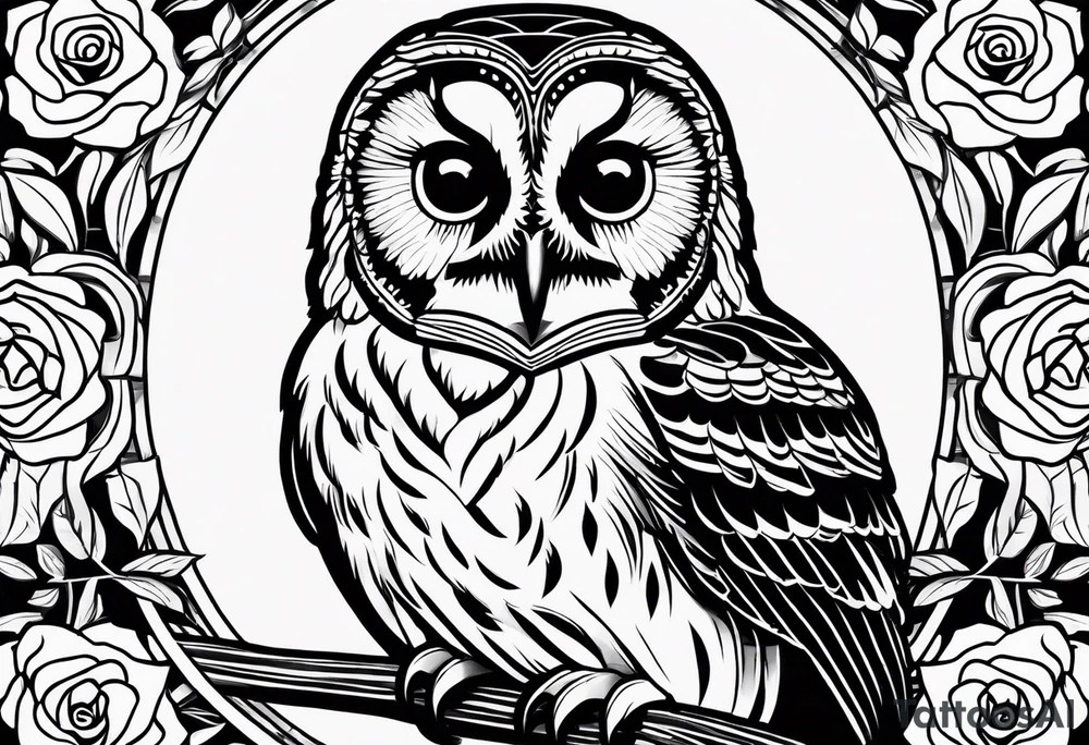 Barred owl with a rose tattoo idea