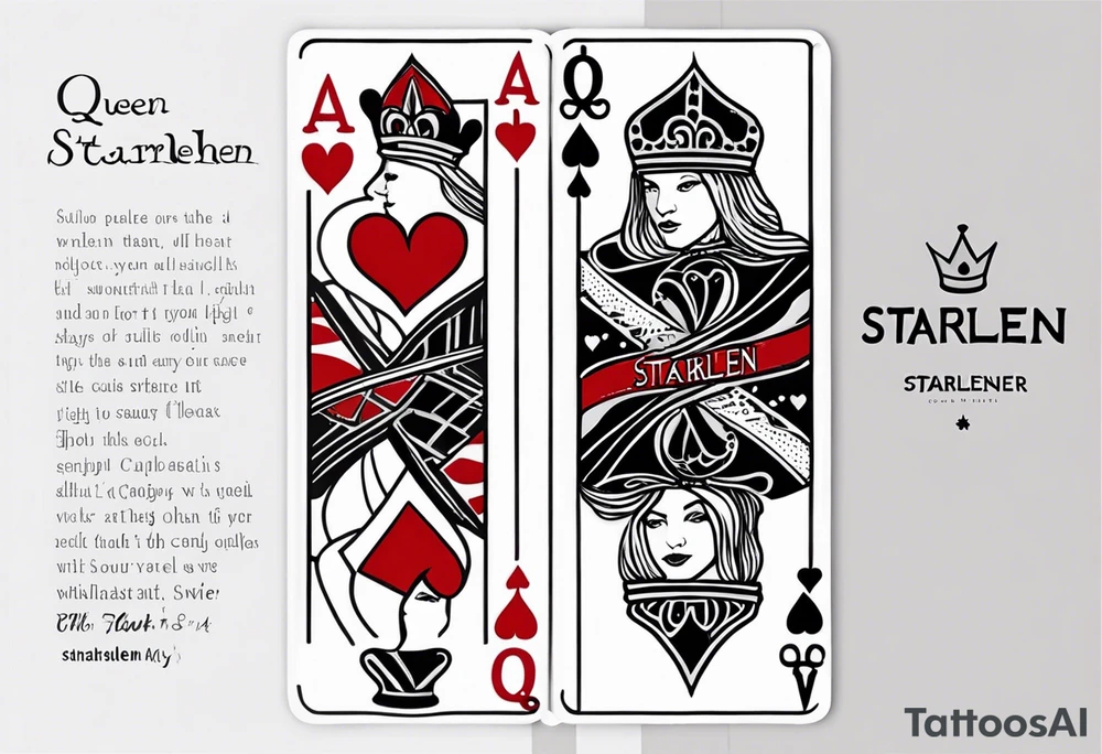 queen of hearts card  -on forearm - with text saying "queen starleen" tattoo idea