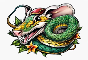 A mouse and snake having fun while sword fighting tattoo idea