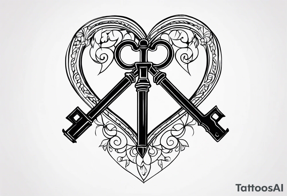heart shaped antique key tattoo idea