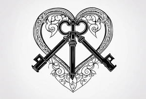 heart shaped antique key tattoo idea