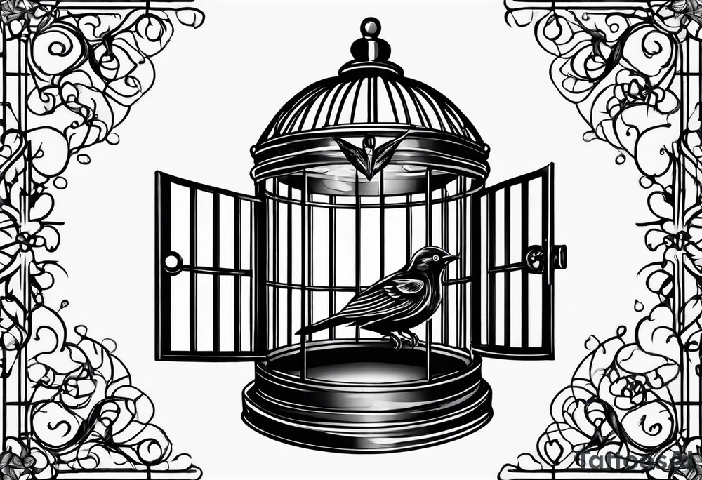 Empty bird cage door open tattoo idea