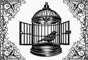 Empty bird cage door open tattoo idea