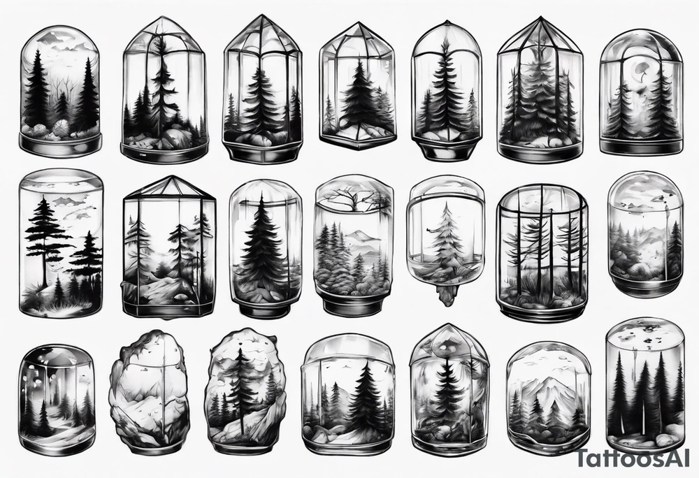 A pine forest inside a glass box tattoo idea
