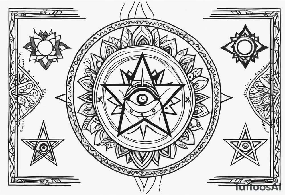 Can you combine a Hamsa with a third eye, a compass, tree of life, Jewish star and AA symbol into a delicate design tattoo idea