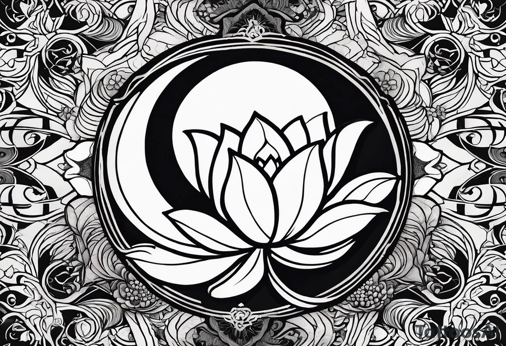 Feminine energy, yin yang, lotus flower, good luck, ohm sign, moon straight line tattoo idea