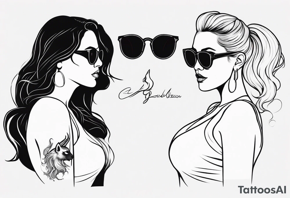 woman with big titts and a capricorn with sunglasses tattoo idea