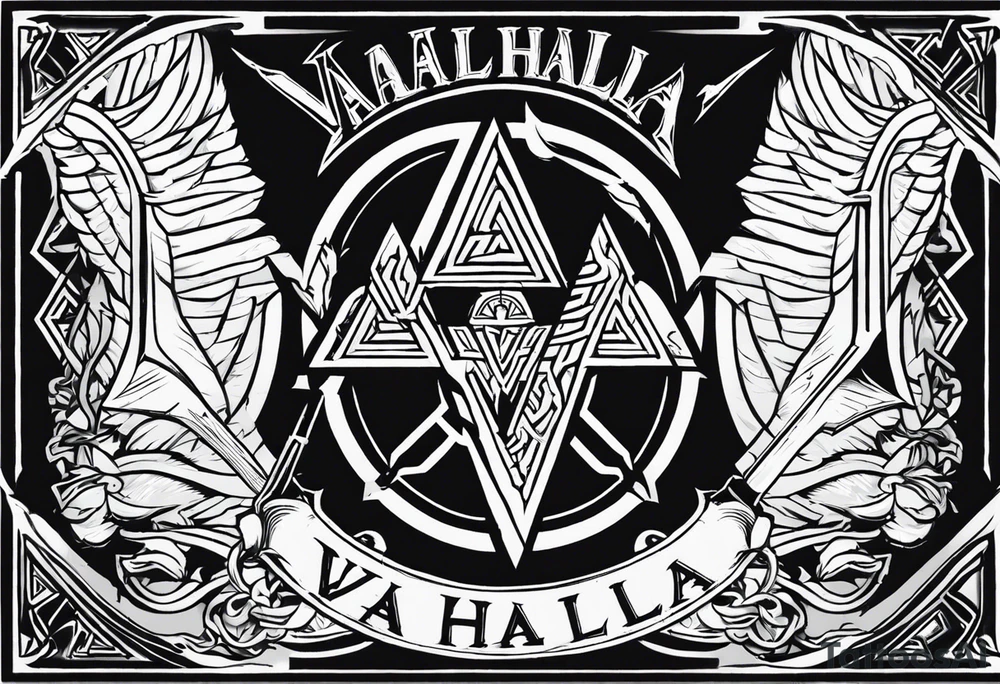 Valhalla fire sword shield axe Valknut ruins lightnings tattoo idea Valhalla fire sword shield axe Valknut ruins lightnings tattoo idea