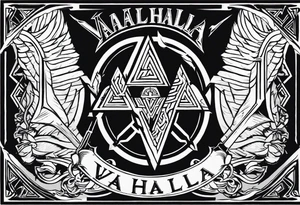 Valhalla fire sword shield axe Valknut ruins lightnings tattoo idea