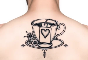 Vintage tea cup with small flowers and a small love heart on the tea bag tag tattoo idea