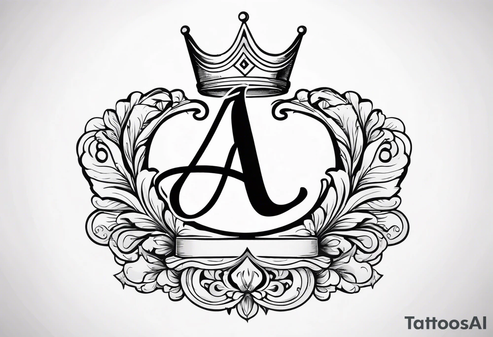 the letter A in cursive with a crown over it that has a money sign in it tattoo idea