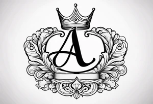 the letter A in cursive with a crown over it that has a money sign in it tattoo idea
