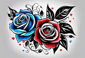 Water fall Colored blue and red roses tattoo idea