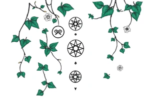Ivy. Vines with wiccan symbols and zodiac signs cancer and leo tattoo idea