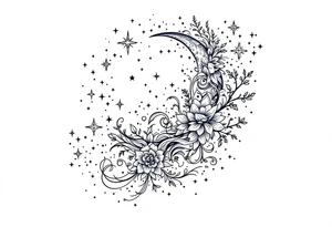 Moon and stars in sky tattoo idea