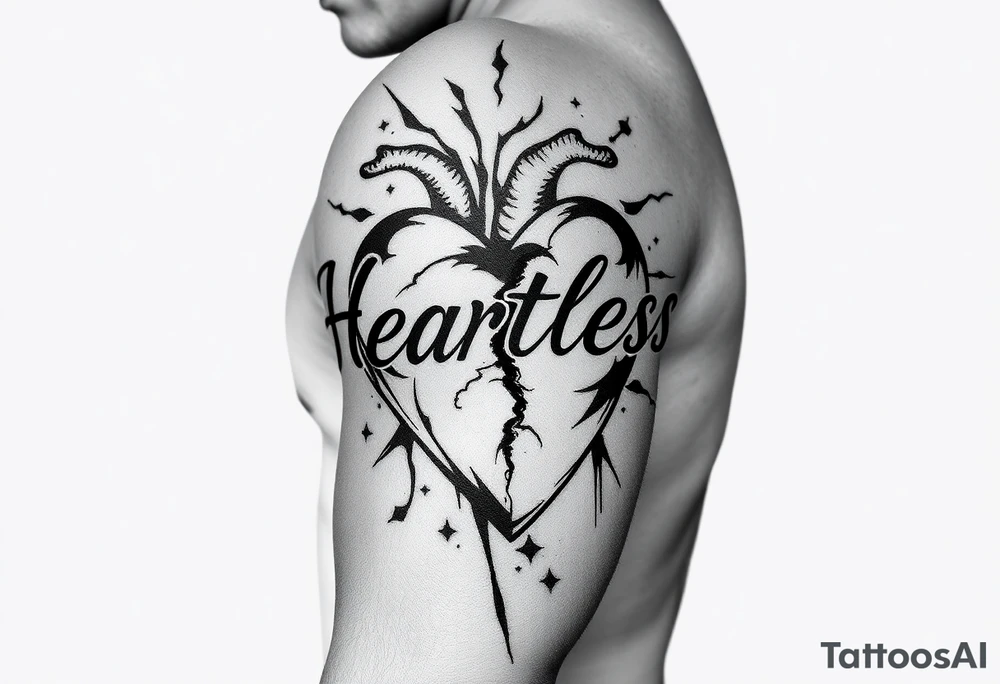 Heartless words written with broken real heart design tattoo idea