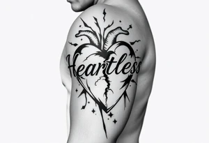 Heartless words written with broken real heart design tattoo idea