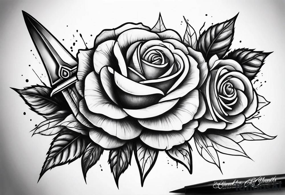 Long Dagger stabbing roses tattoo idea
