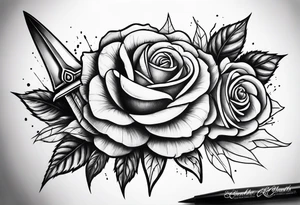 Long Dagger stabbing roses tattoo idea