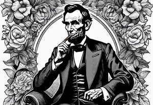 Abraham Lincoln smoking a cigar  in a flowered suit jacket doing karate poses tattoo idea