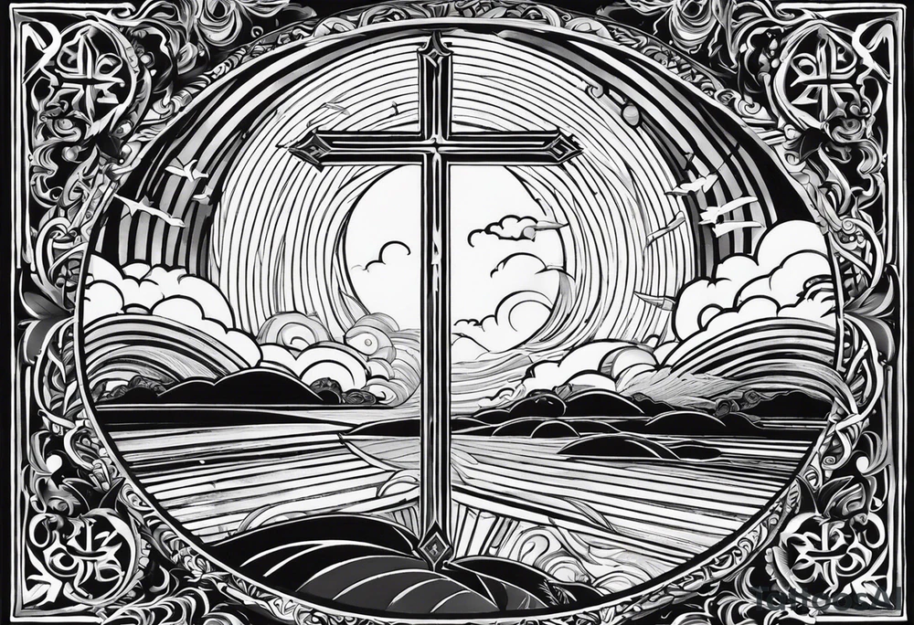 Religious cross with rays of sun, 08/21/2024 in with Jeremiah 29:11 tattoo idea