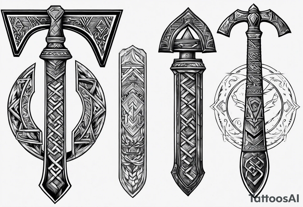 Valhalla valknut sword axe tattoo idea