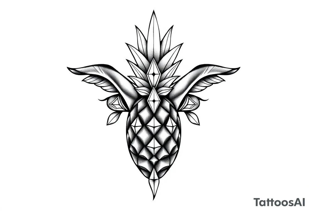 Design around a vagina and anus using a pineapple with diamonds and magestic, crown, vagina, anus, pubic tattoo idea