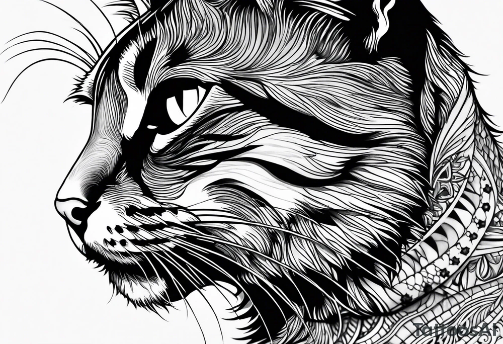 right side profile of a cat face tattoo idea