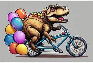 Trex riding a bicycle holding balloons tattoo idea
