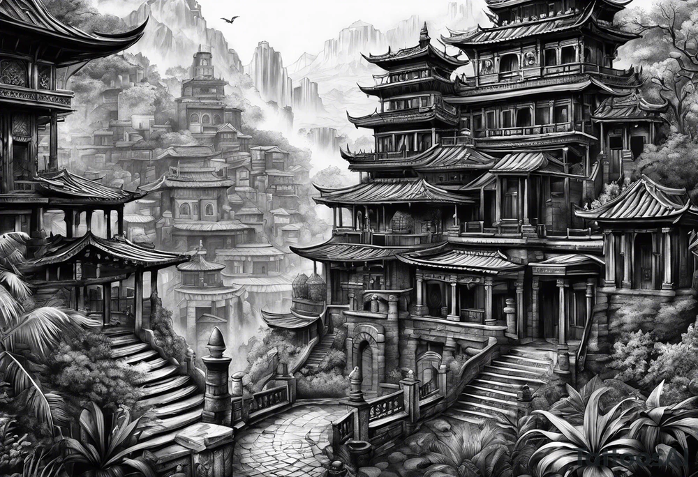 Lost city with new life tattoo idea