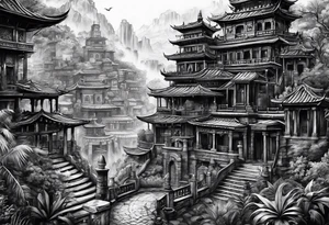 Lost city with new life tattoo idea
