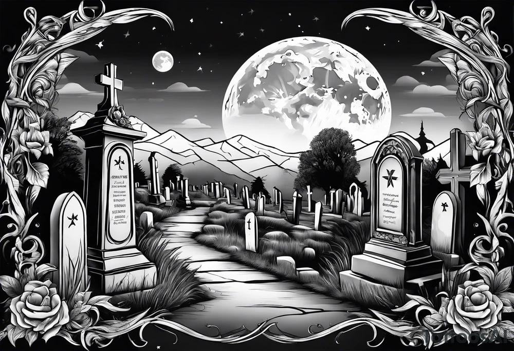 graveyard with moon tattoo idea