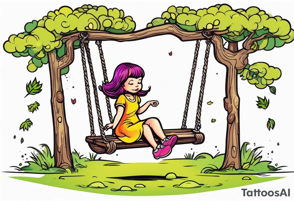 Wollow tree. Girl on a swing. tattoo idea