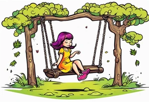 Wollow tree. Girl on a swing. tattoo idea