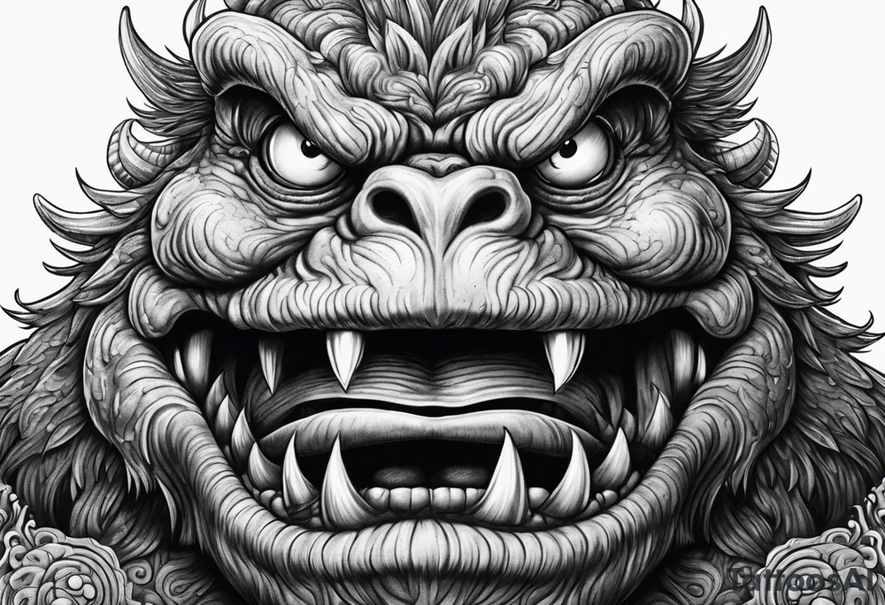 Funny muscular monster similar to Elmo tattoo idea