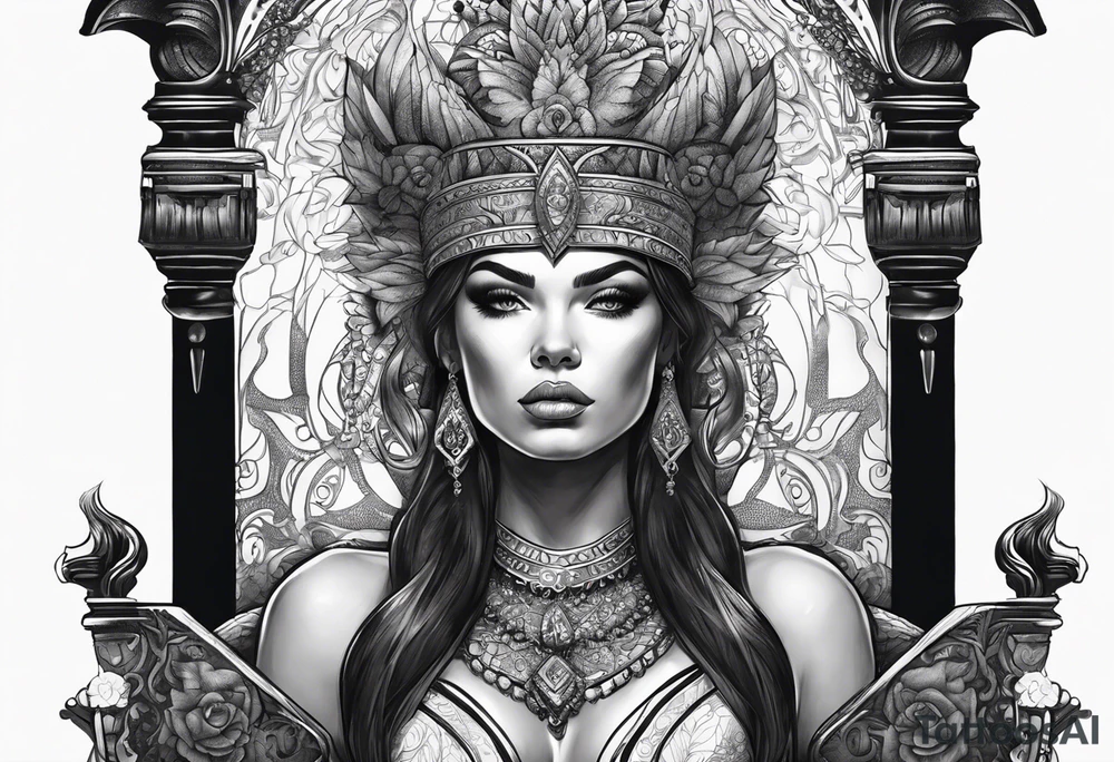 Fierce Woman on throne tattoo idea