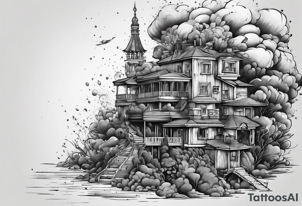 exploding building tattoo idea