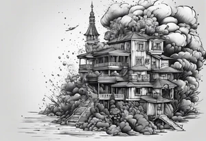 exploding building tattoo idea