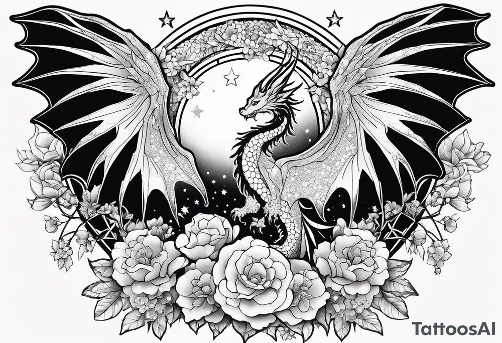 Constellation, wing , snow , cross , dragon female japan kawaii , flower tattoo idea