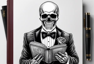 skeleton in tuxedo holding a bible tattoo idea