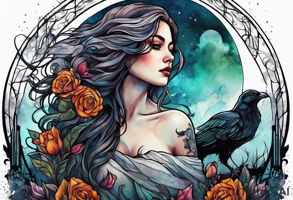 Woman walking out of a graveyard  leaving her old terrifying past behind her ethereal and mysterious tattoo idea