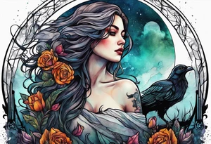 Woman walking out of a graveyard  leaving her old terrifying past behind her ethereal and mysterious tattoo idea