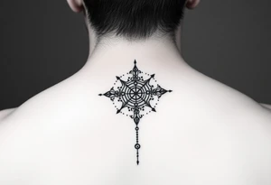 Minimalist style tattoo with oranental design with symbolism and dot work tattoo idea